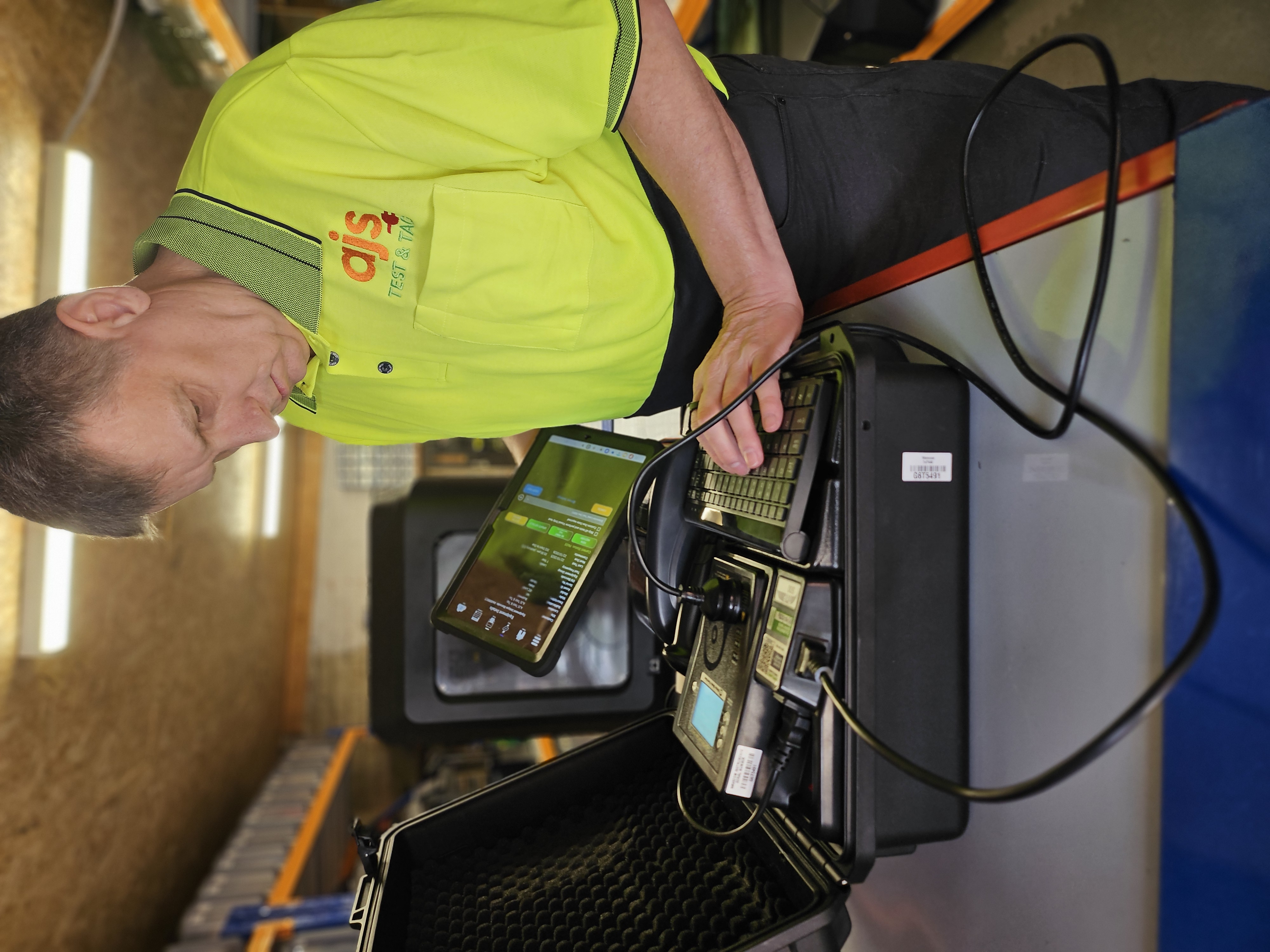 Printed test tag with AJS branding and PASS result